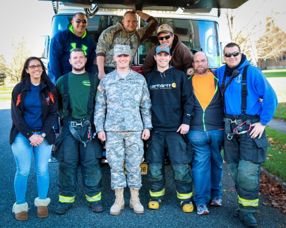Members of 98 Fire give Jack Donnelly a special homecoming from basic training on Friday NOvember 20, 2015. Photo by DAVE DABOUR