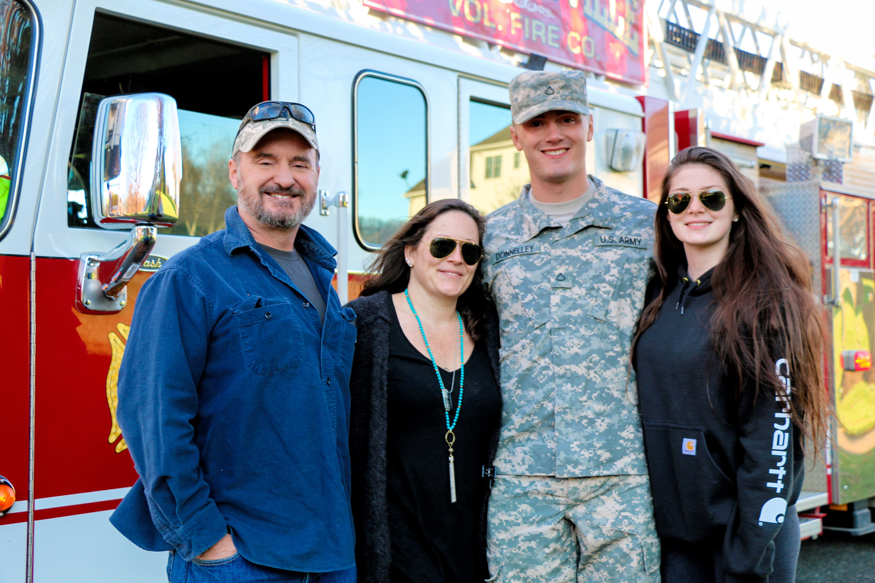 Members of 98 Fire give Jack Donnelly a special homecoming from basic training on Friday NOvember 20, 2015. Photo by DAVE DABOUR
