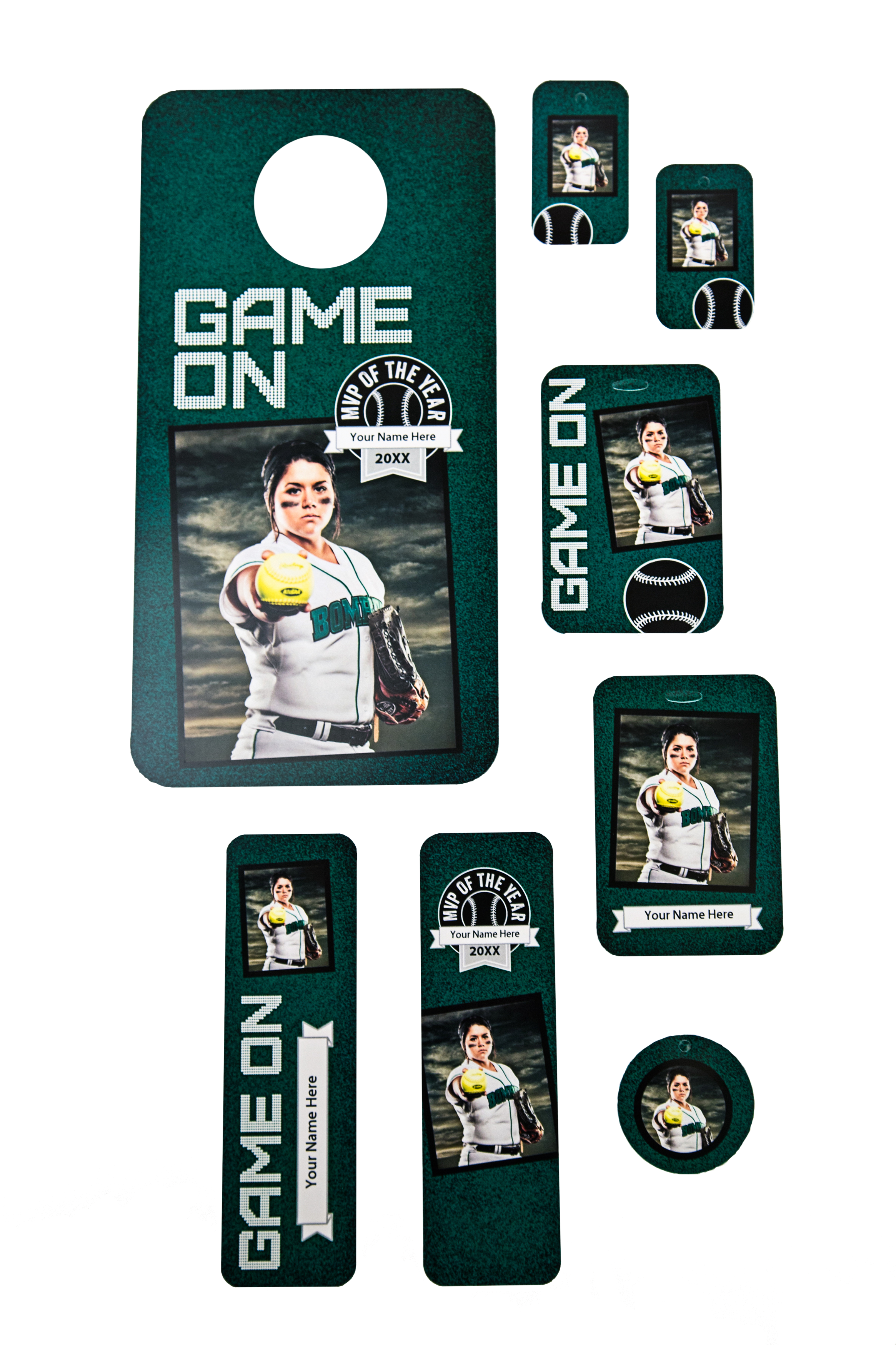 Fun pack sheet. Door hanger, 2 book marks, 2 key tags, 2 bag tags