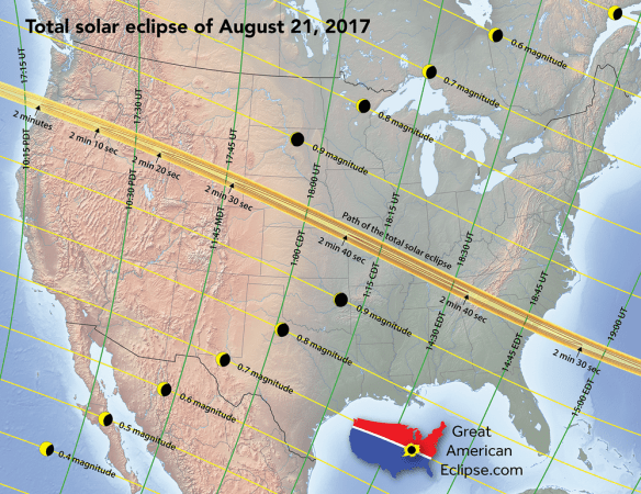 Path of solar eclipse across the US on August 21, 2017