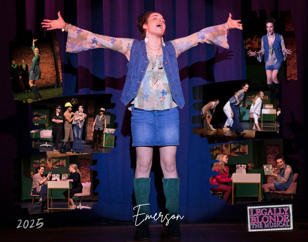 Composite of Emerson in Southern Lehigh's production of Legally Blonde April 2025. Photographs by DAVE DABOUR Photography