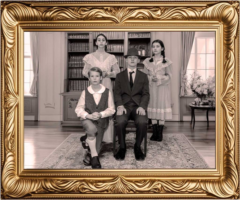 Historical Banks family portrait prop for Stewartsville Performing Arts Club's production of Mary Poppins Jr.